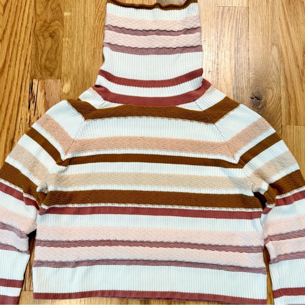 Free People Striped Cropped Mock Neck Turtleneck Knit Top XS | Flawed - Picture 2 of 7